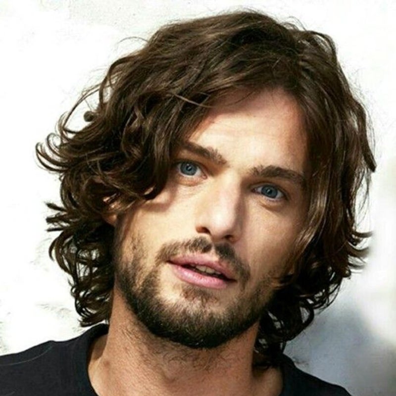 Mens Wig Short Curly Wavy Brown Wig Synthetic Natural Party Halloween Cosplay Hair Wig