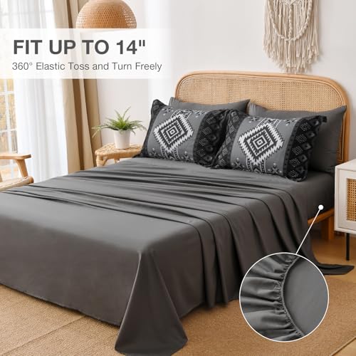 Menghomeus King Size Black Comforter Set, 7 Pieces Boho Aztec Bed in a Bag, All-Season Bedding Set with Sheets & Pillow Shams, Bohemian Geometric Striped Pattern - Image 5
