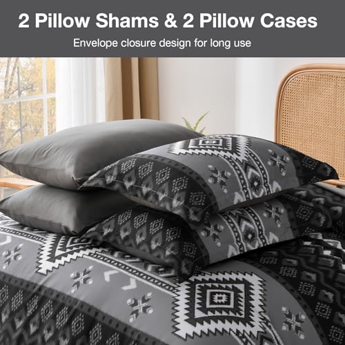 Menghomeus King Size Black Comforter Set, 7 Pieces Boho Aztec Bed in a Bag, All-Season Bedding Set with Sheets & Pillow Shams, Bohemian Geometric Striped Pattern - Image 4