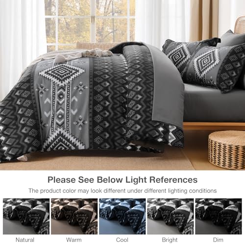 Menghomeus King Size Black Comforter Set, 7 Pieces Boho Aztec Bed in a Bag, All-Season Bedding Set with Sheets & Pillow Shams, Bohemian Geometric Striped Pattern - Image 3