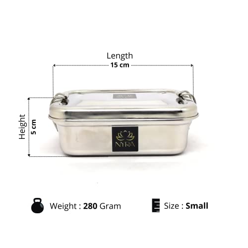 NYRA® Stainless Steel Food Pack Lunch Box for School/Office/Square Tiffin Box with Locking Clip for Kids/Adults (Small) - Image 3