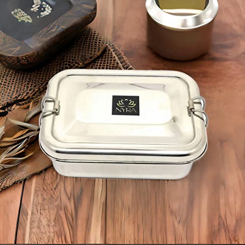 NYRA® Stainless Steel Food Pack Lunch Box for School/Office/Square Tiffin Box with Locking Clip for Kids/Adults (Small) - Image 4