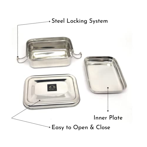 NYRA® Stainless Steel Food Pack Lunch Box for School/Office/Square Tiffin Box with Locking Clip for Kids/Adults (Small) - Image 5