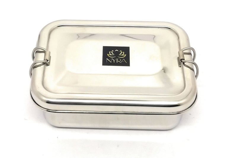 NYRA® Stainless Steel Food Pack Lunch Box for School/Office/Square Tiffin Box with Locking Clip for Kids/Adults (Small) - Image 1