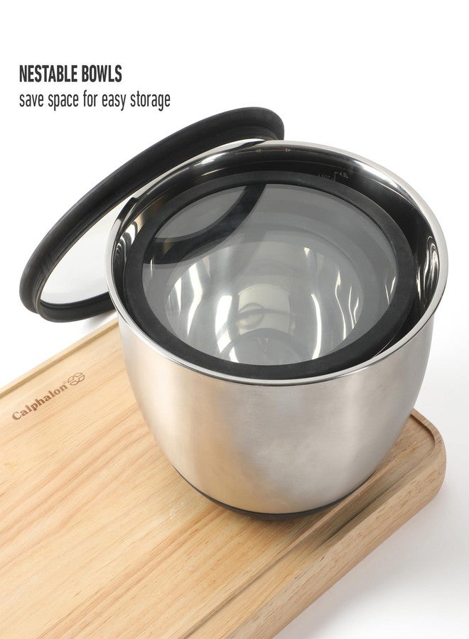 Calphalon Mixing Bowl Set, Stainless Steel Mixing Bowls With Lids, 3-Piece Stainless Steel Mixing Bowls with Glass Lids & Non-Slip Silicone Base, Prep and Storage Bowls Dishwasher Safe - Image 5