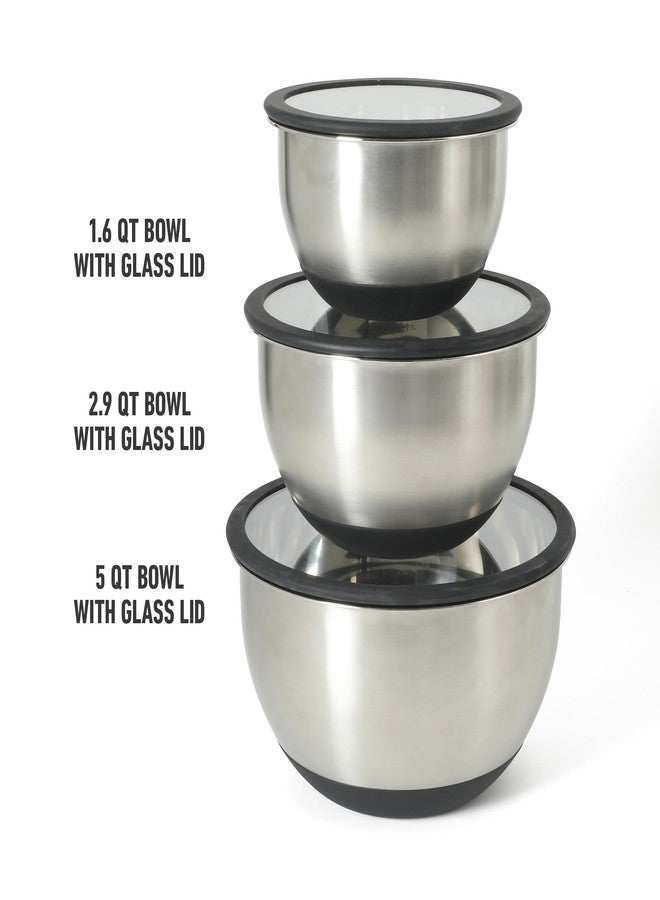 Calphalon Mixing Bowl Set, Stainless Steel Mixing Bowls With Lids, 3-Piece Stainless Steel Mixing Bowls with Glass Lids & Non-Slip Silicone Base, Prep and Storage Bowls Dishwasher Safe - Image 3