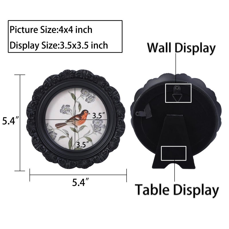LIHOLO Vintage Picture Frames 4x4 Antique Frames Wallet Size Pictures Frames Black Picture Frames Round Frames Bird Picture Frames - Image 2