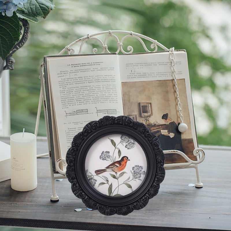 LIHOLO Vintage Picture Frames 4x4 Antique Frames Wallet Size Pictures Frames Black Picture Frames Round Frames Bird Picture Frames - Image 3