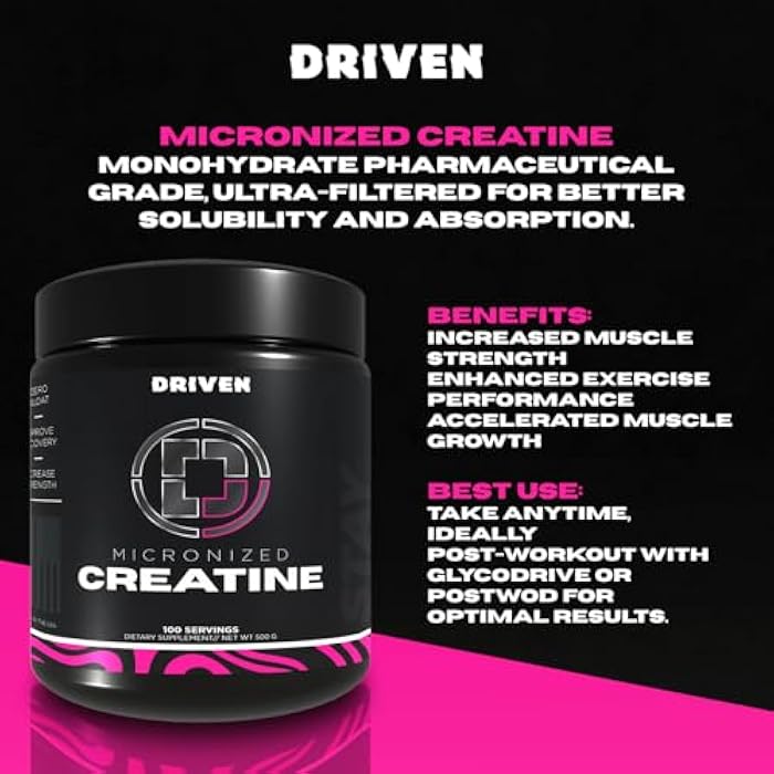 Driven Nutrition مسحوق كرياتين مونوهايدرات ميكرونيزيد من درايفن نيوترشن – 500 جرام | نقي، بدون نكهة، 5 جرام لكل حصة | مكمل لزيادة قوة العضلات، الطاقة، التحمل والتعافي - Image 3