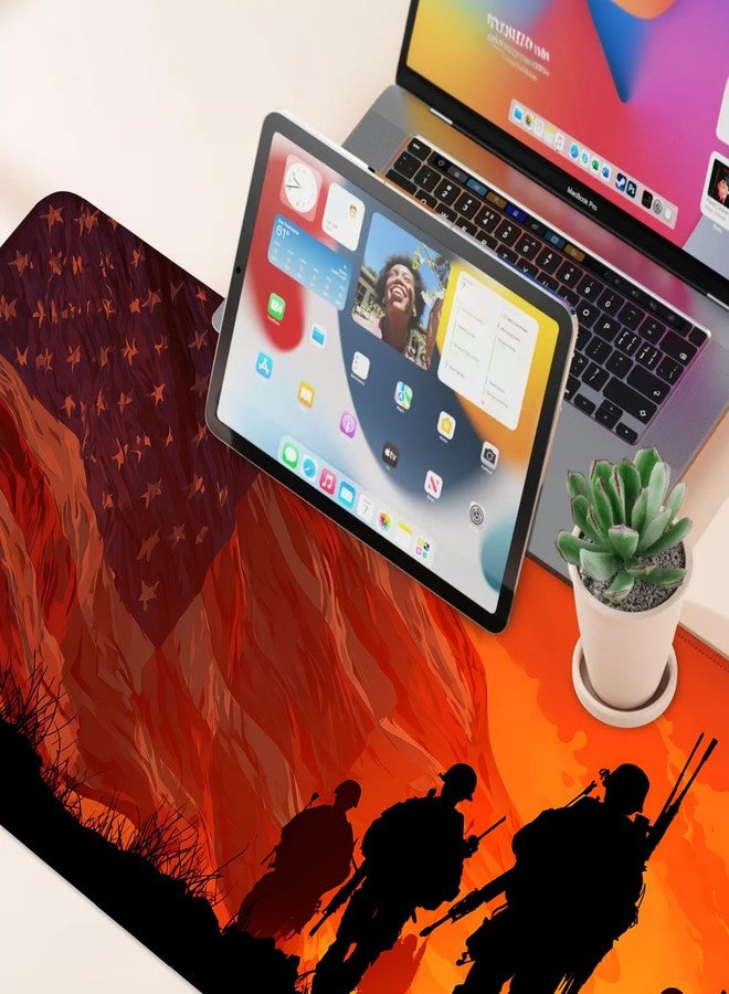 THISFIND Desk Mat, XXL Extended Gaming Pad for Desktop, 35x16 Inches Patriotic Soldier Silhouette with Flag, Large Non-Slip Vegan Leather Surface Keyboard Mouse Mat for Home Office - Image 5