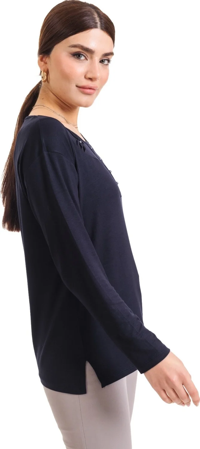 موتلو سيتي Happy City New Season 2023 Women Middle Age and Above Long Sleeve Plain Pattern Lycra Mother Combed Cotton Blouse 6370