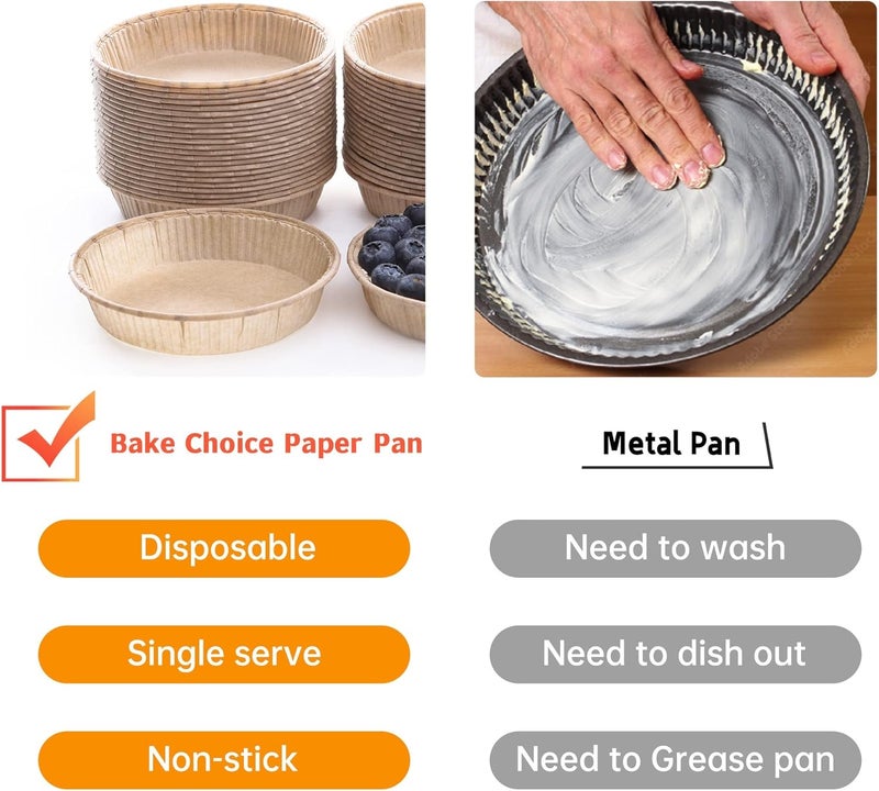 Bake Choice 50 قطعة من قوالب التارت الورقية الصغيرة للخبز، صواني فطائر صغيرة 4 بوصة، غير لاصقة، غير مبيضة، صينية كيش قابلة للتخلص، آمنة للاستخدام في الفرن، آمنة للاستخدام في الميكروويف - Image 4