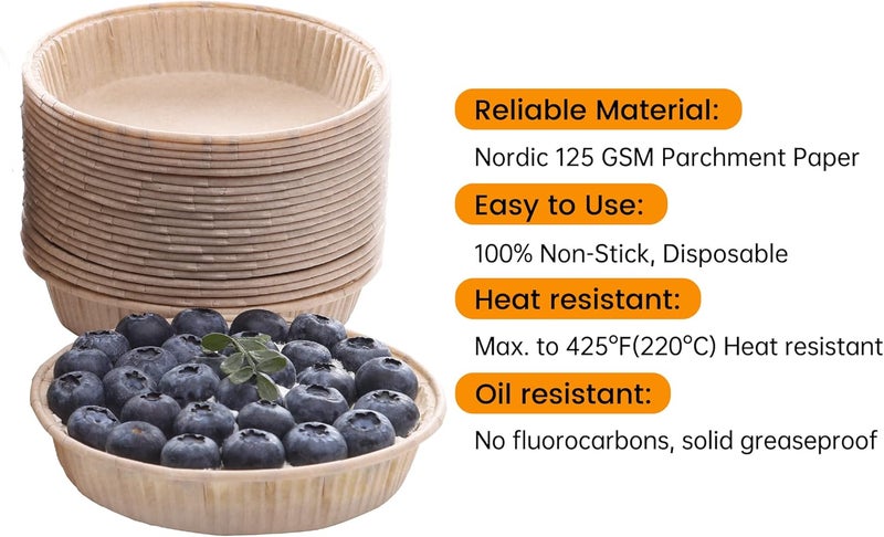 Bake Choice 50 قطعة من قوالب التارت الورقية الصغيرة للخبز، صواني فطائر صغيرة 4 بوصة، غير لاصقة، غير مبيضة، صينية كيش قابلة للتخلص، آمنة للاستخدام في الفرن، آمنة للاستخدام في الميكروويف - Image 3