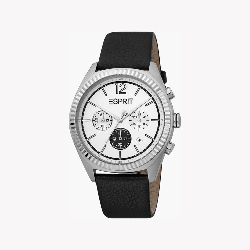 ESPRIT Men's Black Leather Watch, White Dial |ES1G309L0015 - Image 1