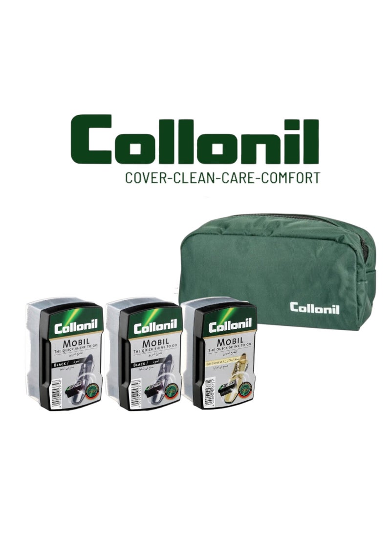 Collonil Collonil Value Pack – 2x Black + 1x Colorless Mobil Sponge with Free Travel Bag | Instant Shine Kit 