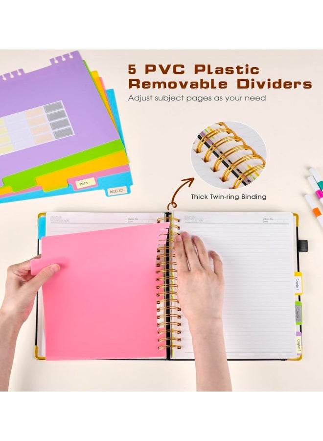 SUZZ B5 Hardcover Spiral Notebook journal with Removable Dividers Tabs, 300 Pages Leather 5 Subject Notebook College Ruled, 8"x10" Large Notebooks for Work School Note taking, Lined Journal for Men and Women, Black - Image 4