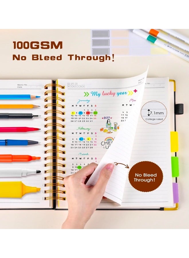 SUZZ B5 Hardcover Spiral Notebook journal with Removable Dividers Tabs, 300 Pages Leather 5 Subject Notebook College Ruled, 8"x10" Large Notebooks for Work School Note taking, Lined Journal for Men and Women, Black - Image 5