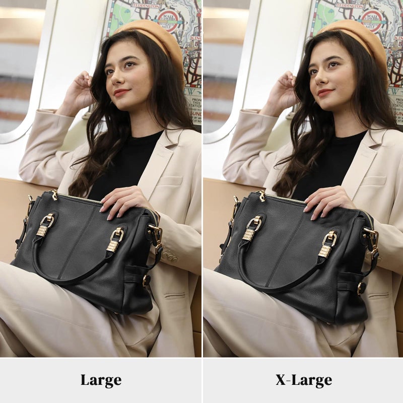 Kattee Kattee Women's Genuine Leather Purses and Handbags, Satchel Tote Shoulder Bag (Black) - Image 2