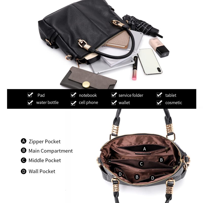Kattee Kattee Women's Genuine Leather Purses and Handbags, Satchel Tote Shoulder Bag (Black) - Image 5