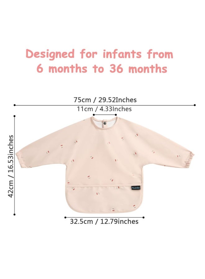PewinGo Baby Bibs with Long Sleeve Bib & BLW, Coverall Bibs for Baby Feeding, PU Soft and Skin-Friendly Material, Machine Washable, Waterproof and Easy to Clean, Baby Infant Toddlers (Pink) - Image 2