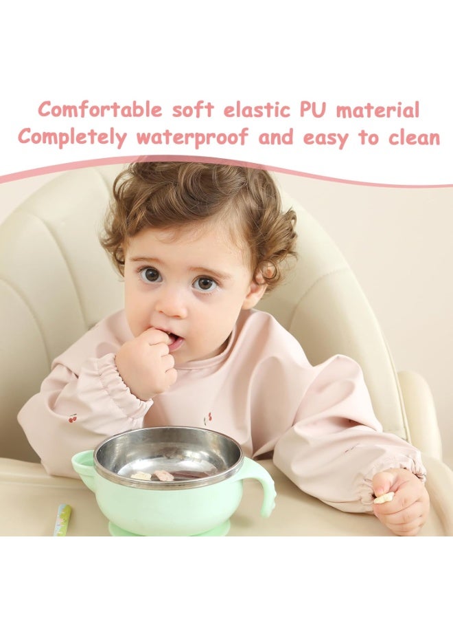 PewinGo Baby Bibs with Long Sleeve Bib & BLW, Coverall Bibs for Baby Feeding, PU Soft and Skin-Friendly Material, Machine Washable, Waterproof and Easy to Clean, Baby Infant Toddlers (Pink) - Image 4