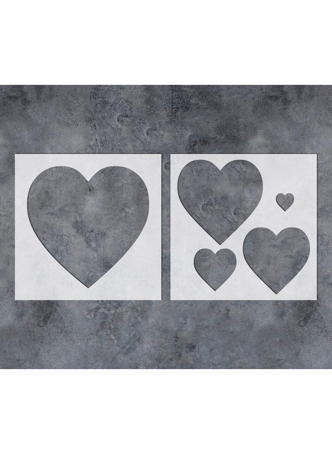 G GSS Designs Gss Designs Heart Wall Stencil (2 Pack) Reusable Plastic Stencils For Painting On Wood Wall Home Decor Baby Kids Nursery (12X12Inch) Assorted Size Love Hearts  - Image 1