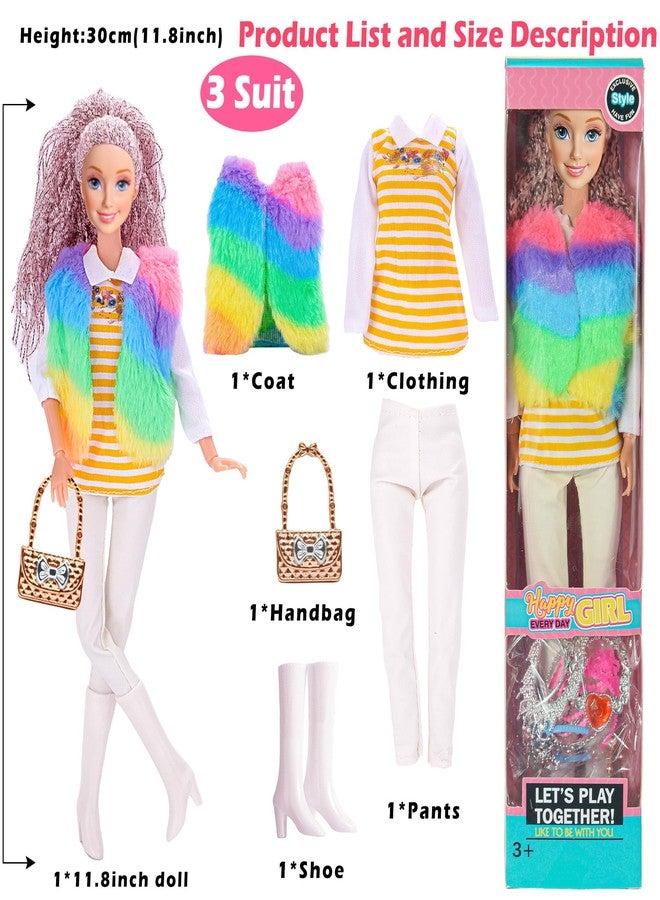 iBayda 6 Pack Fashion 11.5 inch American Toy Prinecess Dolls Playset with Outfits Dress Design and Accessories Like Handbag Hat Crown Necklace Suitcase (Gift Box Package) - Image 5