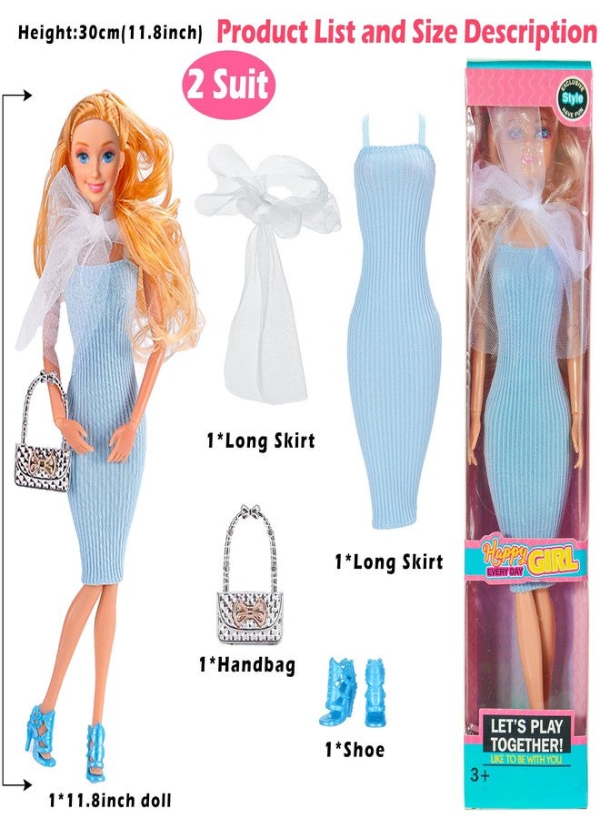 iBayda 6 Pack Fashion 11.5 inch American Toy Prinecess Dolls Playset with Outfits Dress Design and Accessories Like Handbag Hat Crown Necklace Suitcase (Gift Box Package) - Image 4