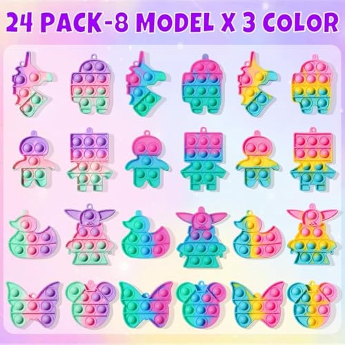 Asoulin 24PCS Pop Fidget Keychain Toys Easter Gifts Party Favors for Kids 48 812 Easter Egg Fillers Goodie Bag Stuffer Classroom Treasure Box Toy Carnival Prizes Pinata Birthday Return Gifts for Boy Girl - Image 5