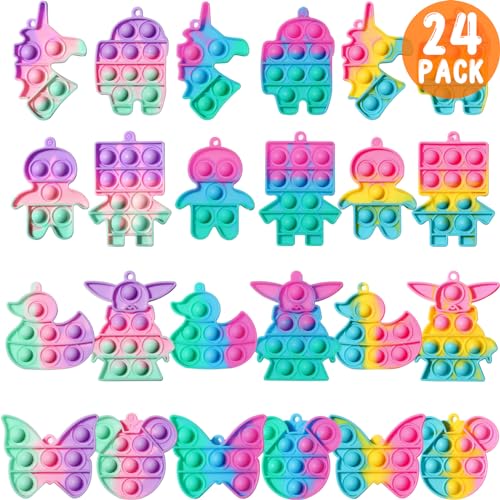 Asoulin 24PCS Pop Fidget Keychain Toys Easter Gifts Party Favors for Kids 48 812 Easter Egg Fillers Goodie Bag Stuffer Classroom Treasure Box Toy Carnival Prizes Pinata Birthday Return Gifts for Boy Girl - Image 1