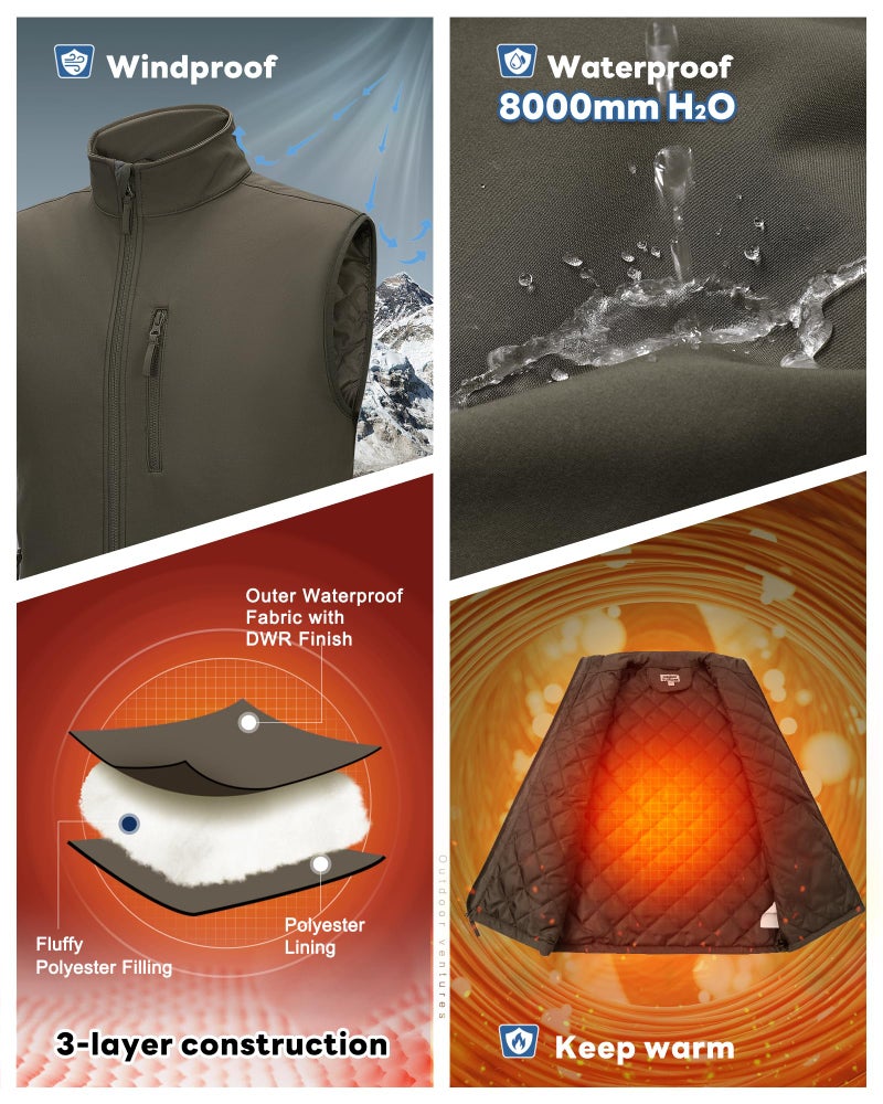 Outdoor Ventures Men's Casual Outerwear Vest Lightweight Winter Zip Up Sleeveless Jacket for Hiking Travel Golf Running - Image 4