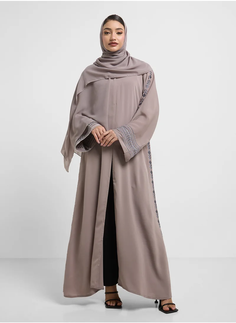hayas closet Floral Embroidery Wide Sleeve Abaya