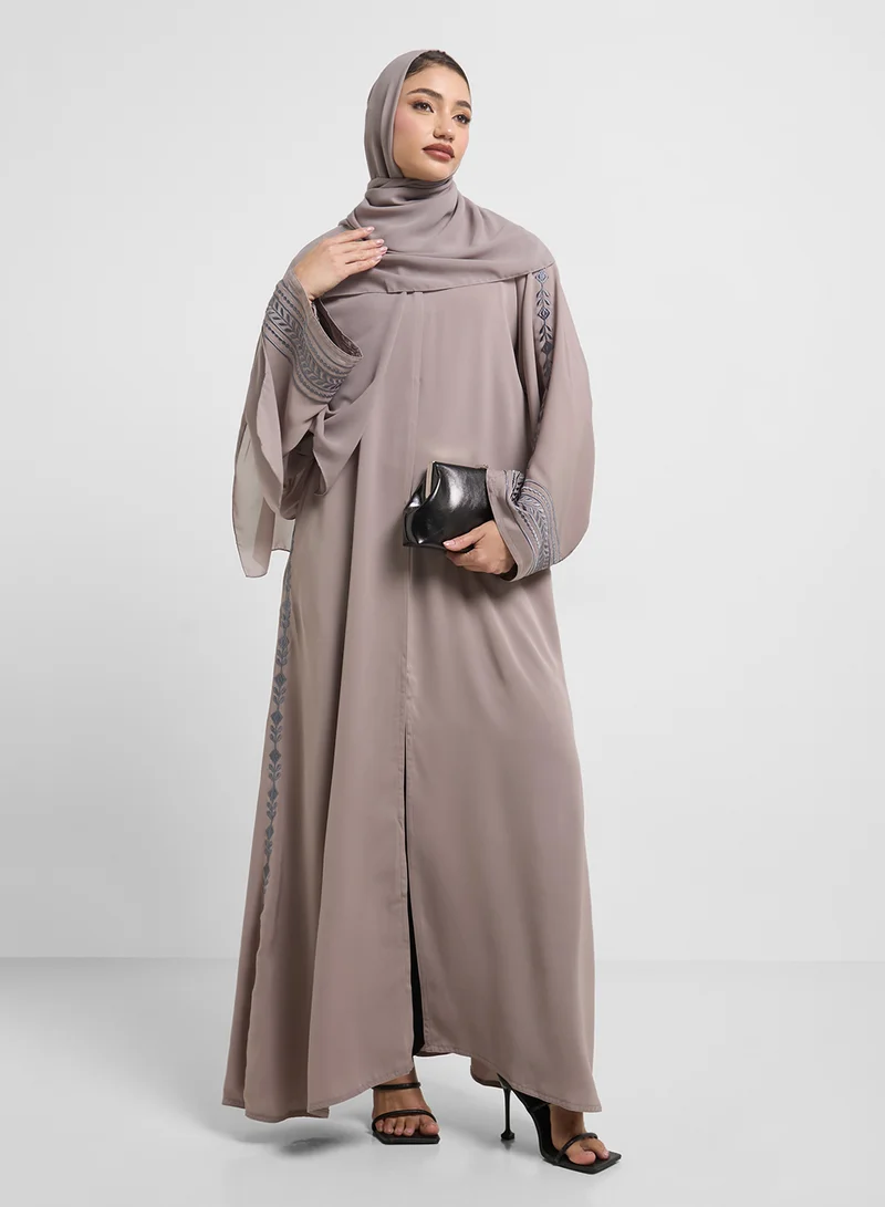 hayas closet Floral Embroidery Wide Sleeve Abaya