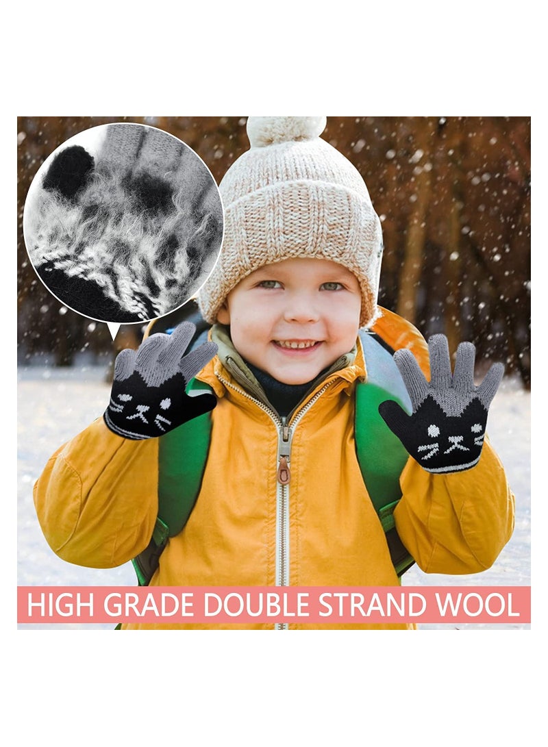 2 Pairs Kids Winter Gloves Warm Knitted Soft Thermal Full Finger Stretch Gloves for Outdoor School Daily Wear for Ages 3-8 (Black and Pink) - Image 2