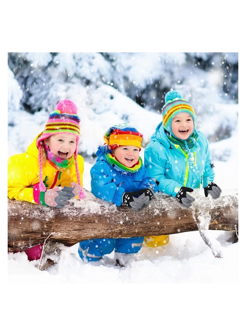 2 Pairs Kids Winter Gloves Warm Knitted Soft Thermal Full Finger Stretch Gloves for Outdoor School Daily Wear for Ages 3-8 (Black and Pink) - Image 4