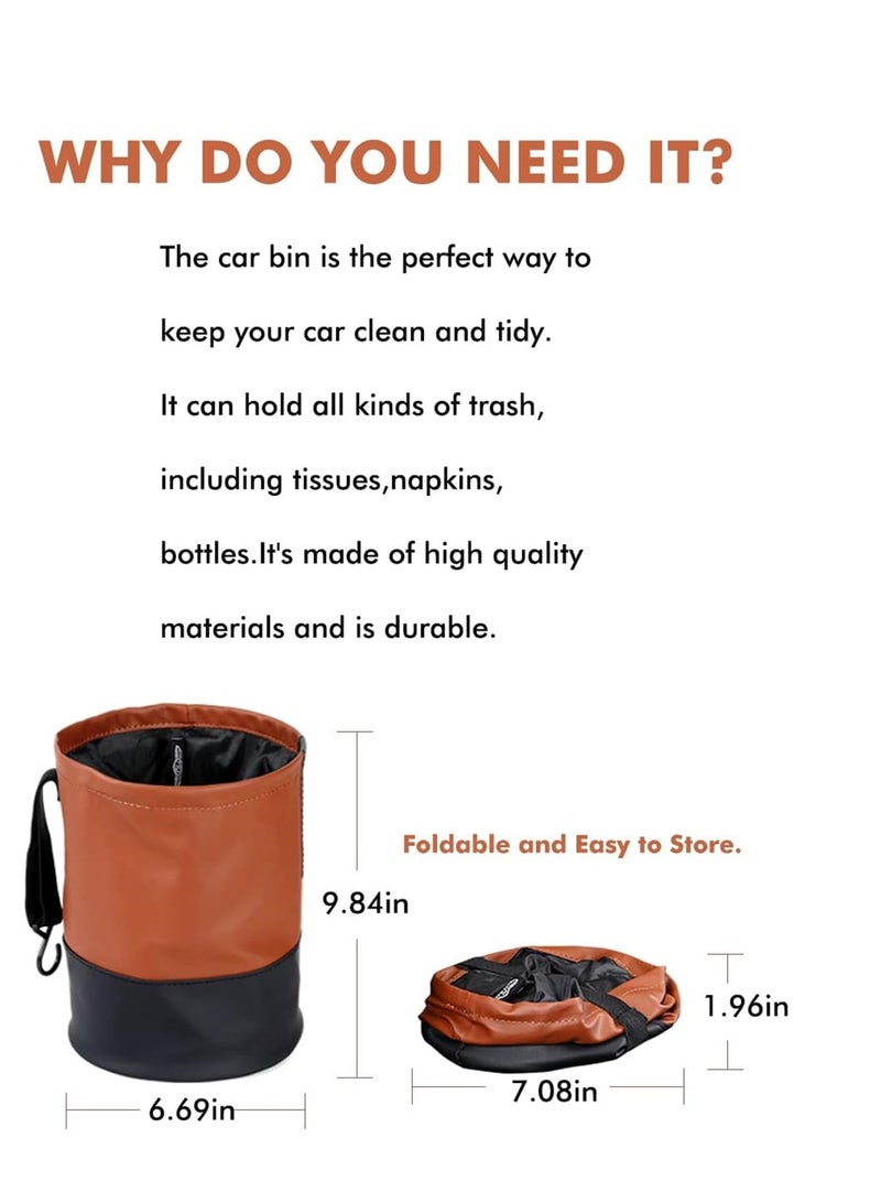 SYOSI Collapsible Car Bin, Universal Traveling Portable Car Bin Storage, Tidy Water Resistant Leather Pop up Car Bin Storage, Hook Hanging Car Bin for Front, Back of Car, 1 Pcs - Image 4