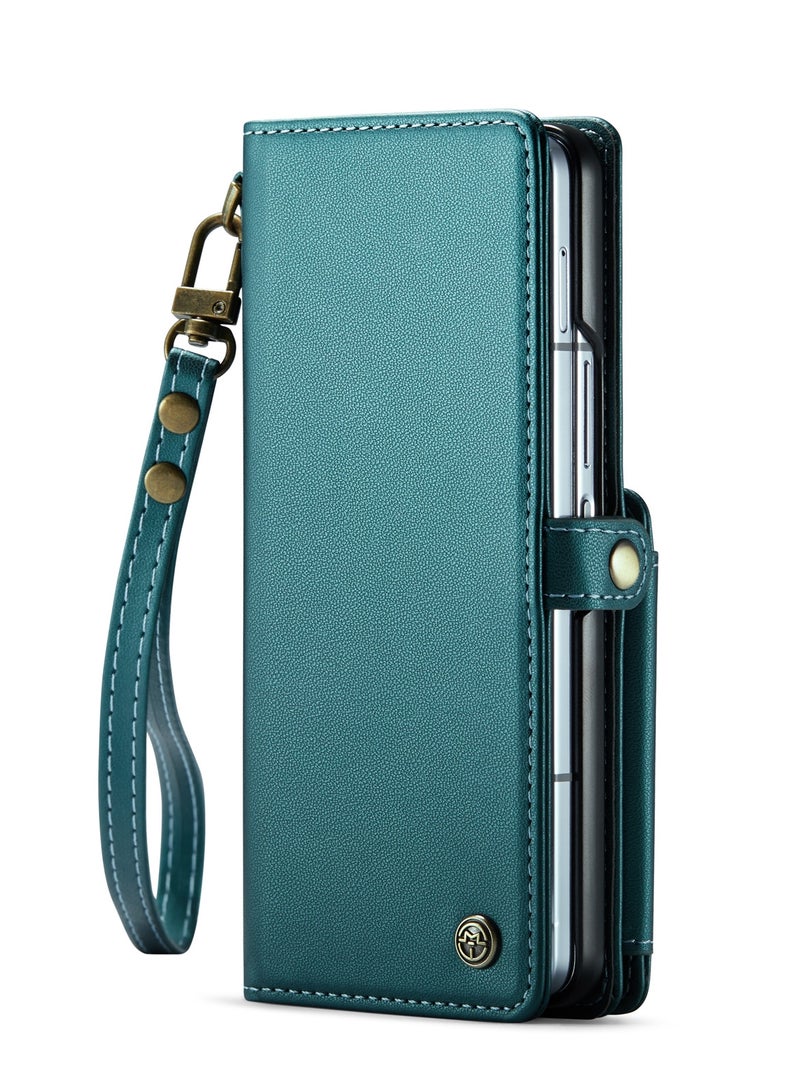 كيس مي جراب جلد مضاد للصدمات مع حافظة كروت مغناطيسية متوافق مع هاتف سامسونج زد فولد 6 فايف جي (اخضر) - Image 2