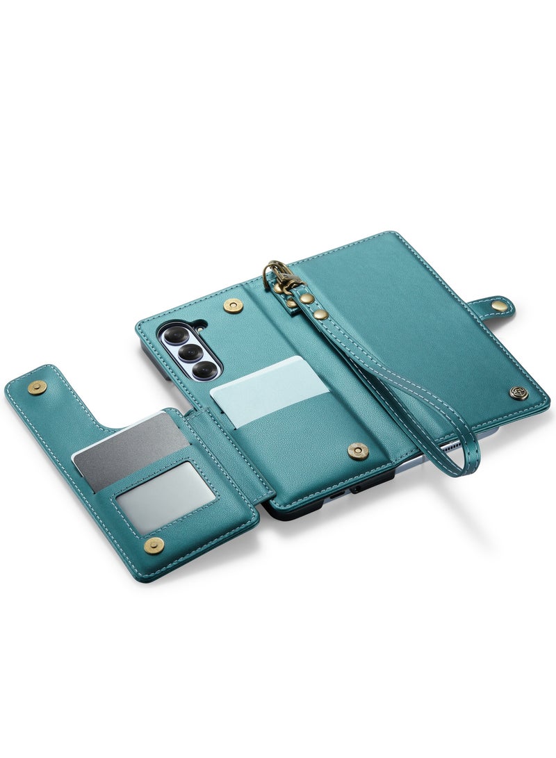 كيس مي جراب جلد مضاد للصدمات مع حافظة كروت مغناطيسية متوافق مع هاتف سامسونج زد فولد 6 فايف جي (اخضر) - Image 4