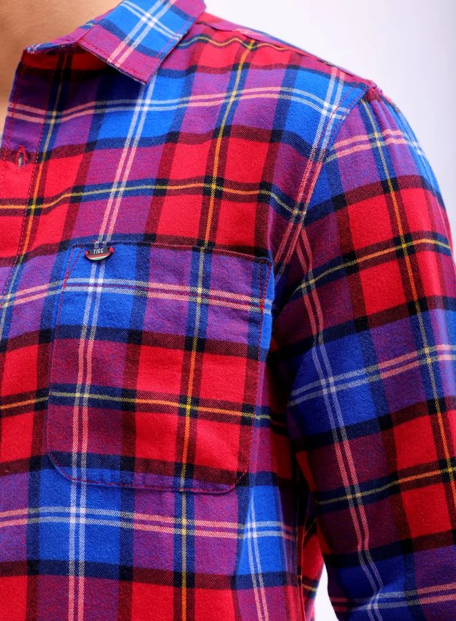 شركة المرآب الهندية Men Slim Fit Checkered Full Sleeves Cutaway Collar Casual Shirt