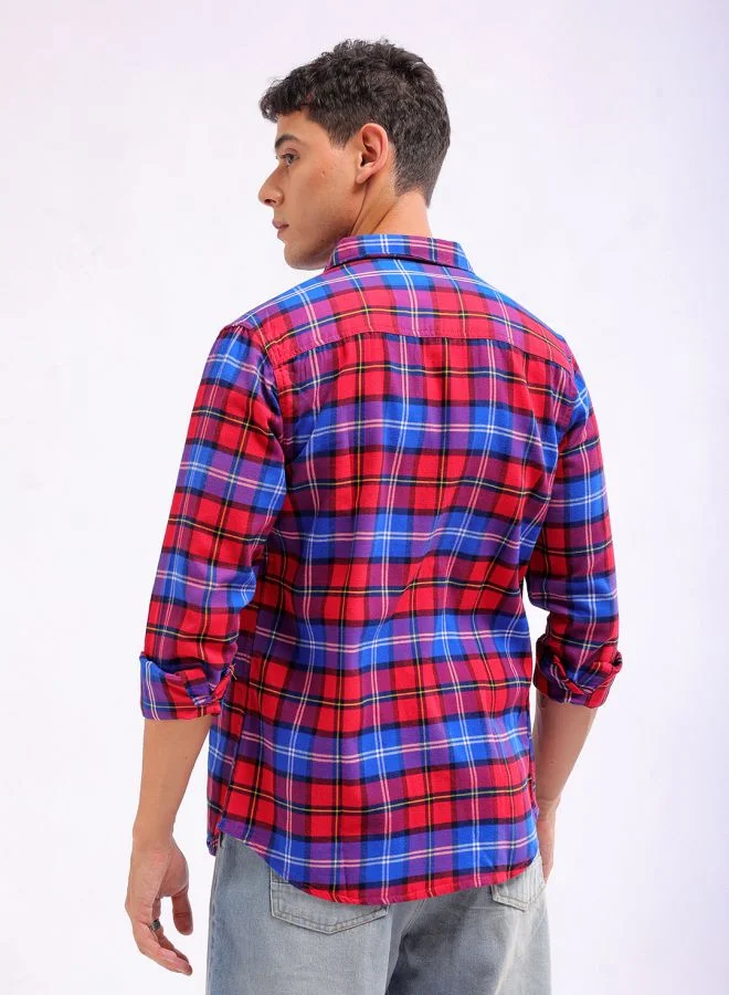 شركة المرآب الهندية Men Slim Fit Checkered Full Sleeves Cutaway Collar Casual Shirt