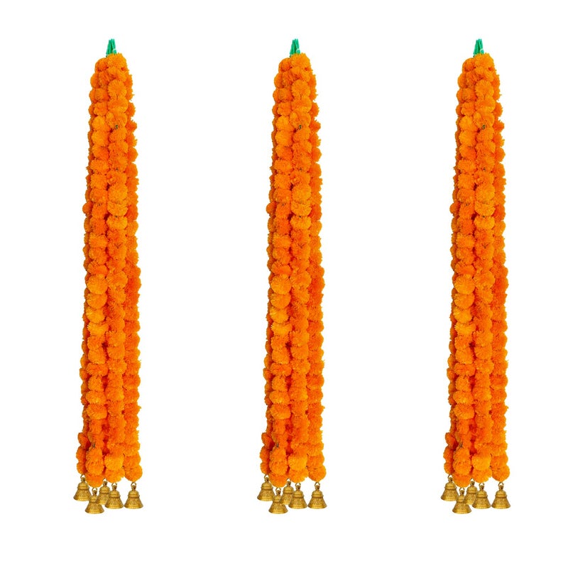 iHandikart iHandikart Artificial Garlands with Bell in The Bottom Used for Diwali Decorations Color Light Orange Pack of 15 HV31022B  - Image 1
