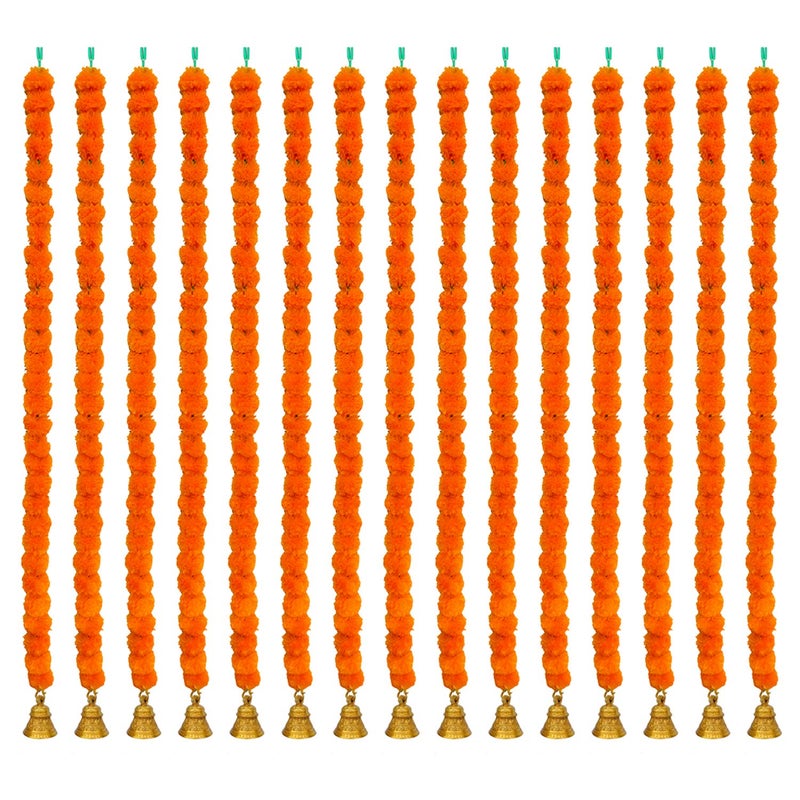 iHandikart iHandikart Artificial Garlands with Bell in The Bottom Used for Diwali Decorations Color Light Orange Pack of 15 HV31022B  - Image 2