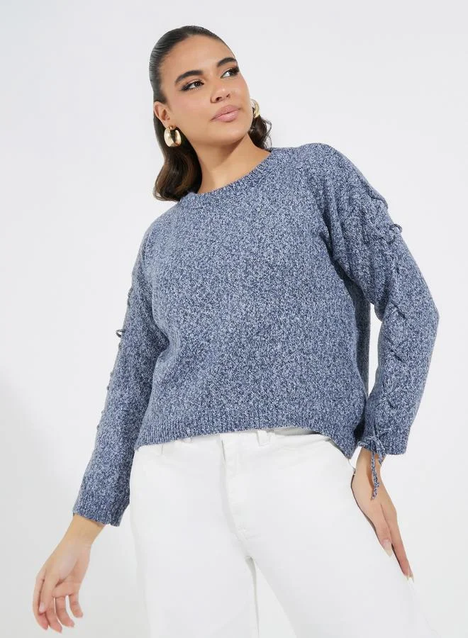 Take Two Basic Round Neck Sweater with Sleeve Tie Detail