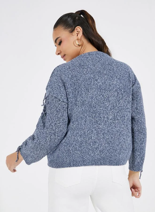 Take Two Basic Round Neck Sweater with Sleeve Tie Detail