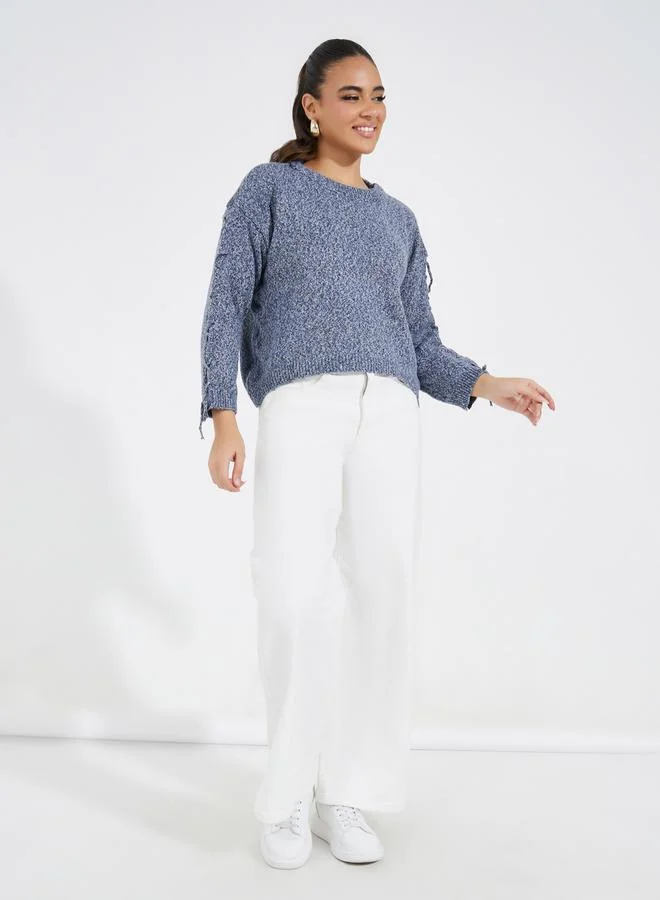 Take Two Basic Round Neck Sweater with Sleeve Tie Detail