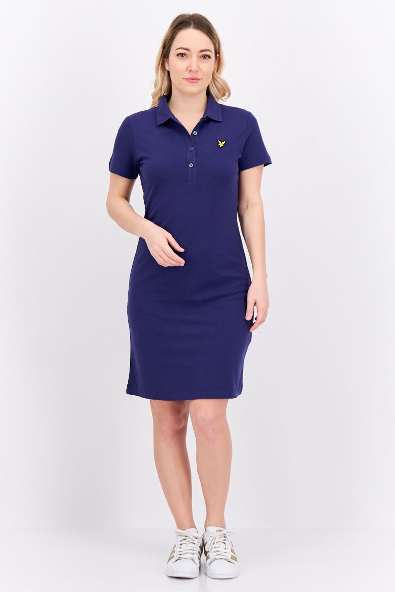 Lyle & Scott Women Embroidered Logo Mini Dress, Purple - Image 3