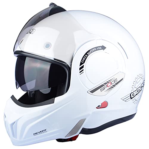 BEON خوذة دراجة نارية كاملة الوجه BEON معتمدة من DOT، واقي ذقن قابل للعكس بزاوية 180° خوذة طيار مودولارية مع نظارات مزدوجة مضادة للضباب وفتحات لسماعات البلوتوث للرجال والنساء البالغين (L، لؤلؤي لامع أبيض) - Image 1