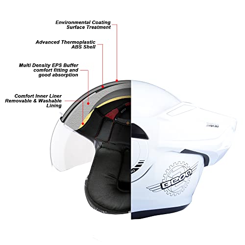 BEON خوذة دراجة نارية كاملة الوجه BEON معتمدة من DOT، واقي ذقن قابل للعكس بزاوية 180° خوذة طيار مودولارية مع نظارات مزدوجة مضادة للضباب وفتحات لسماعات البلوتوث للرجال والنساء البالغين (L، لؤلؤي لامع أبيض) - Image 3