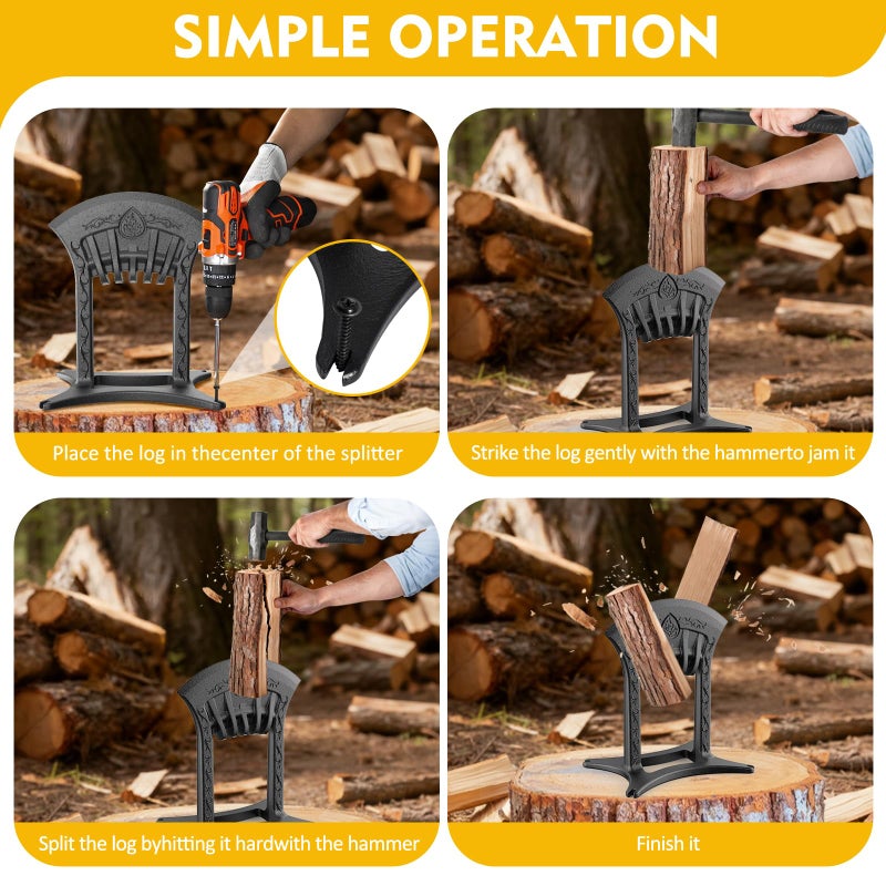 BAYQISI Kindling Splitter for Wood,One-Piece Molding Cast Iron Log Splitter,Manual Wood Splitter with 3 Lbs Sledge Hammer,Firewood Splitter Toolï¼ˆMedium-Sizedï¼‰ - Image 5