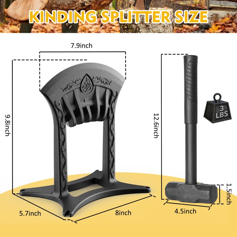 BAYQISI Kindling Splitter for Wood,One-Piece Molding Cast Iron Log Splitter,Manual Wood Splitter with 3 Lbs Sledge Hammer,Firewood Splitter Toolï¼ˆMedium-Sizedï¼‰ - Image 2